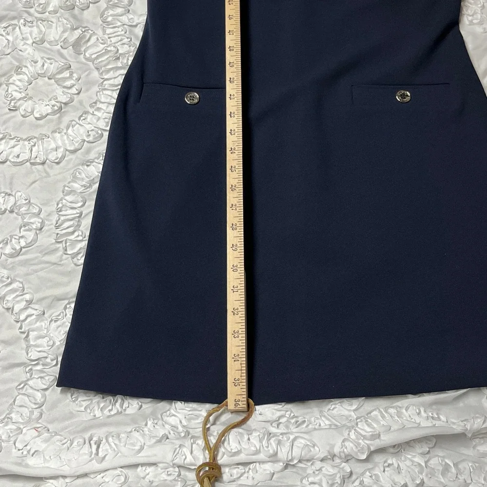 Tommy‎ Hilfiger Navy Blue Sheath Dress Gold Hardware Keyhole Neck Pockets Size 8